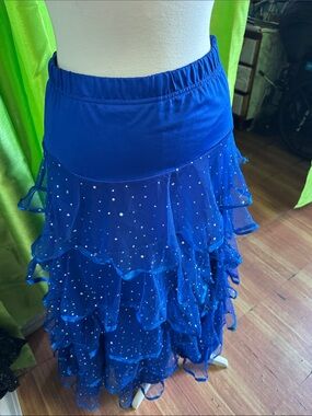 Blue Ruffled Sequin Tiered Skirt - Women's